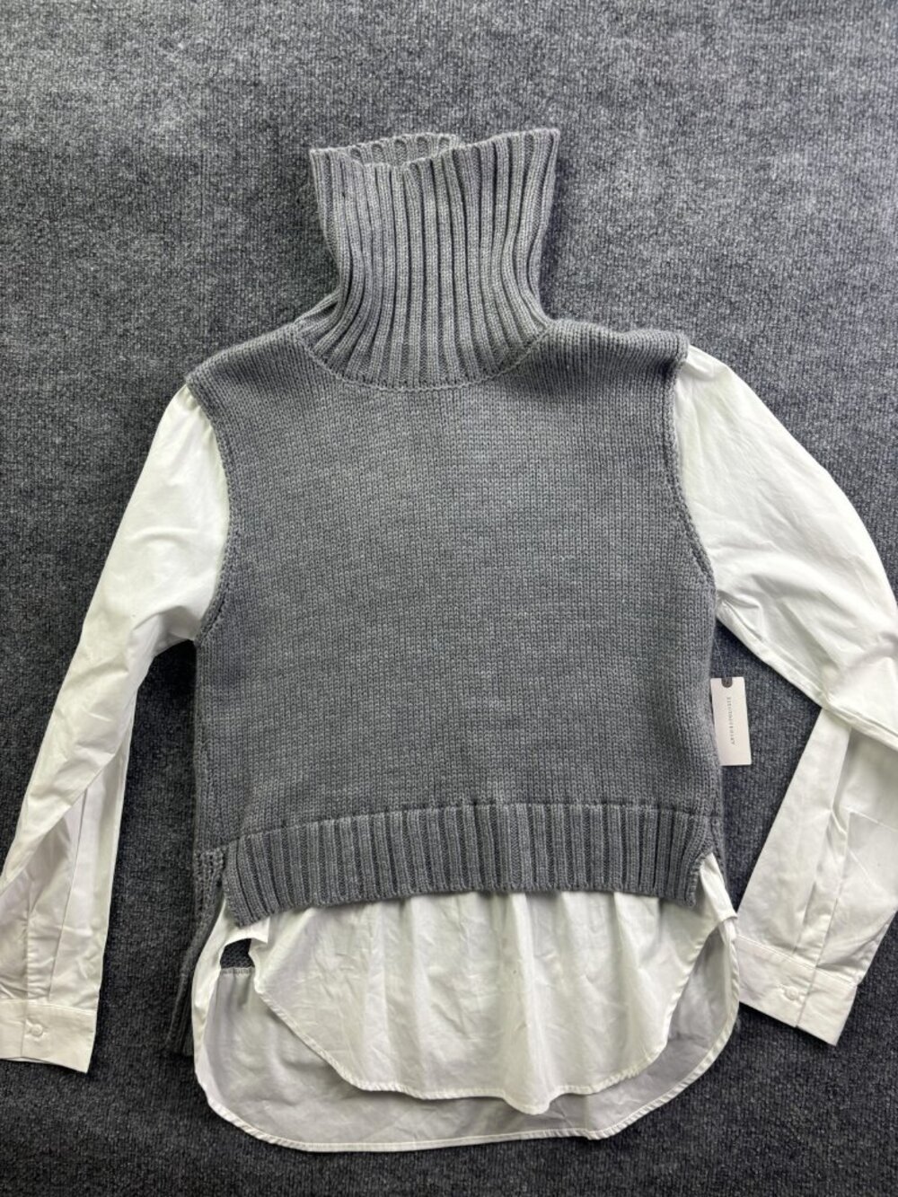 Pilcro Sweater Womens XL Gray White Turtleneck Layered Knit Shirt Hem Pullover